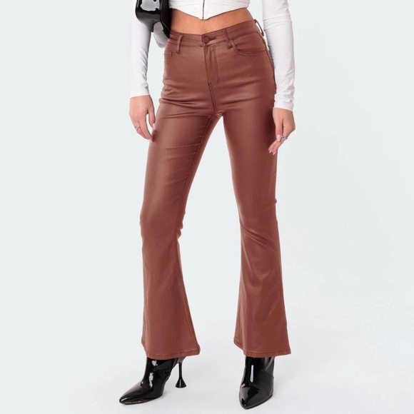 Edikted Faux Leather Chocolate Brown Pants - Picture 7 of 11